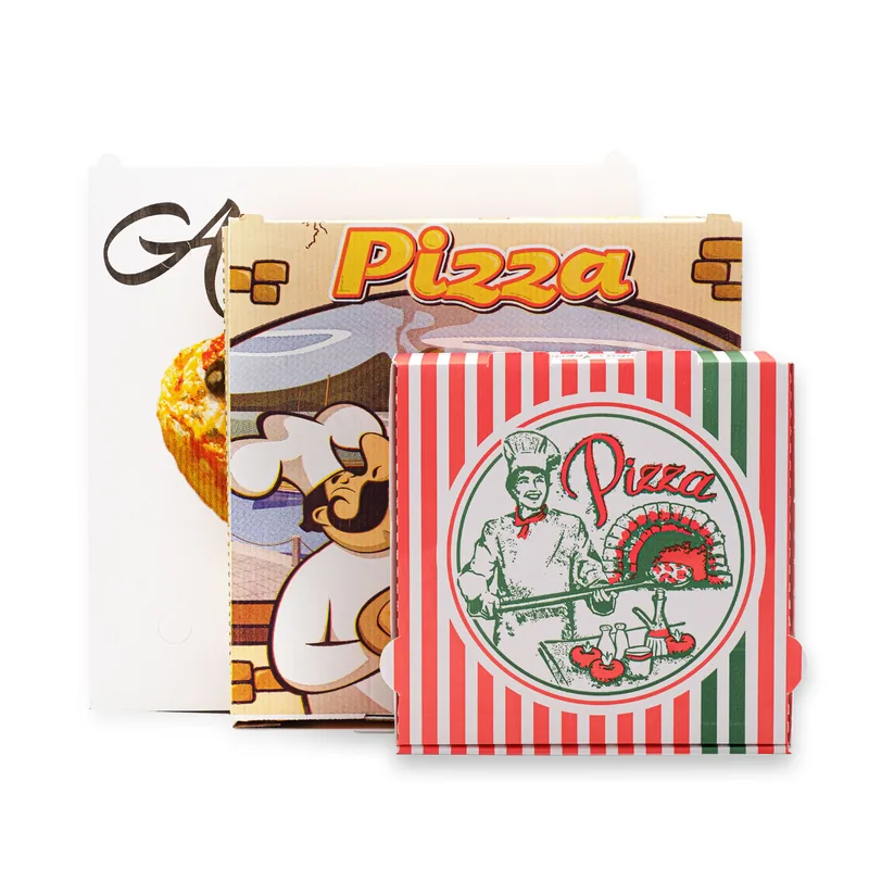 Scatole per pizza in cartone con stampa a righe rosse e verdi